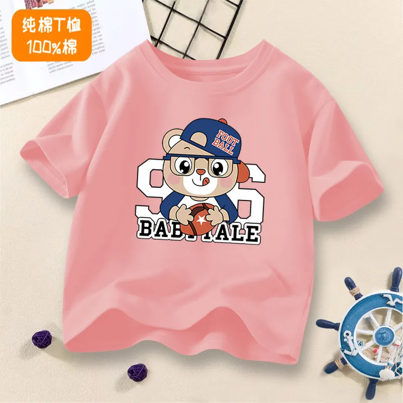 2026 New Short-Sleeve Pure Cotton Letter Children's Top, Kids' T-Shirt for Girls, Summer Outfit, Children's Base Layer