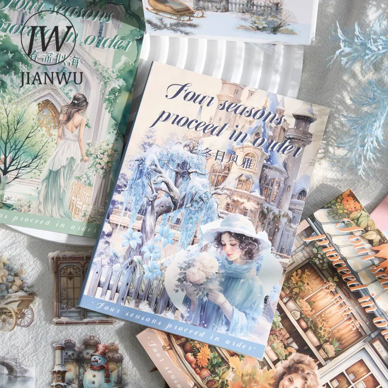 

JIANWU Four Time Order Series Vintage Plant Flower Character Landscape Material Collage PET Sticker Creative Journal Stationery