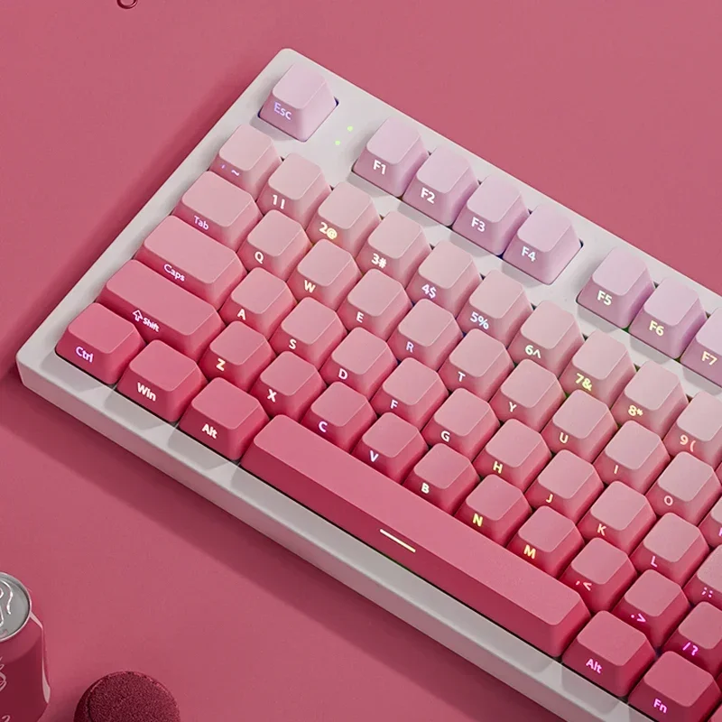 135 Keys Double Shot Shine Through Keycaps Strawberry Pink Side Print  Keycaps Cherry Profile for MX Switches Gaming Keyboard