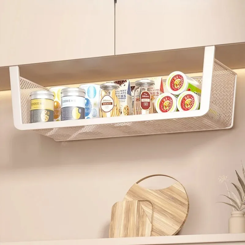 

Hanging Kitchen Organizer - Under Cabinet Storage Rack, Wall Mounted Shelf with Hooks, Space-Saving Storage Organizer