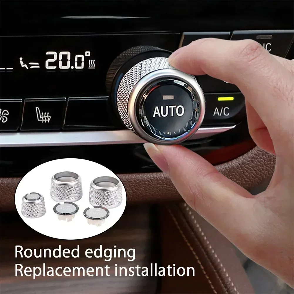 Ring Cover Volume Button Knob For Car 3pcs / Set ABS+crystal Center Control Cover Front Silver