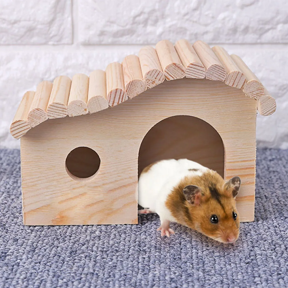 Small Animal Wooden Sleeping Nest Wooden Waterproof Hamster Hedgehog Anti-mite House Beds Evade Assembly Pet Supplies