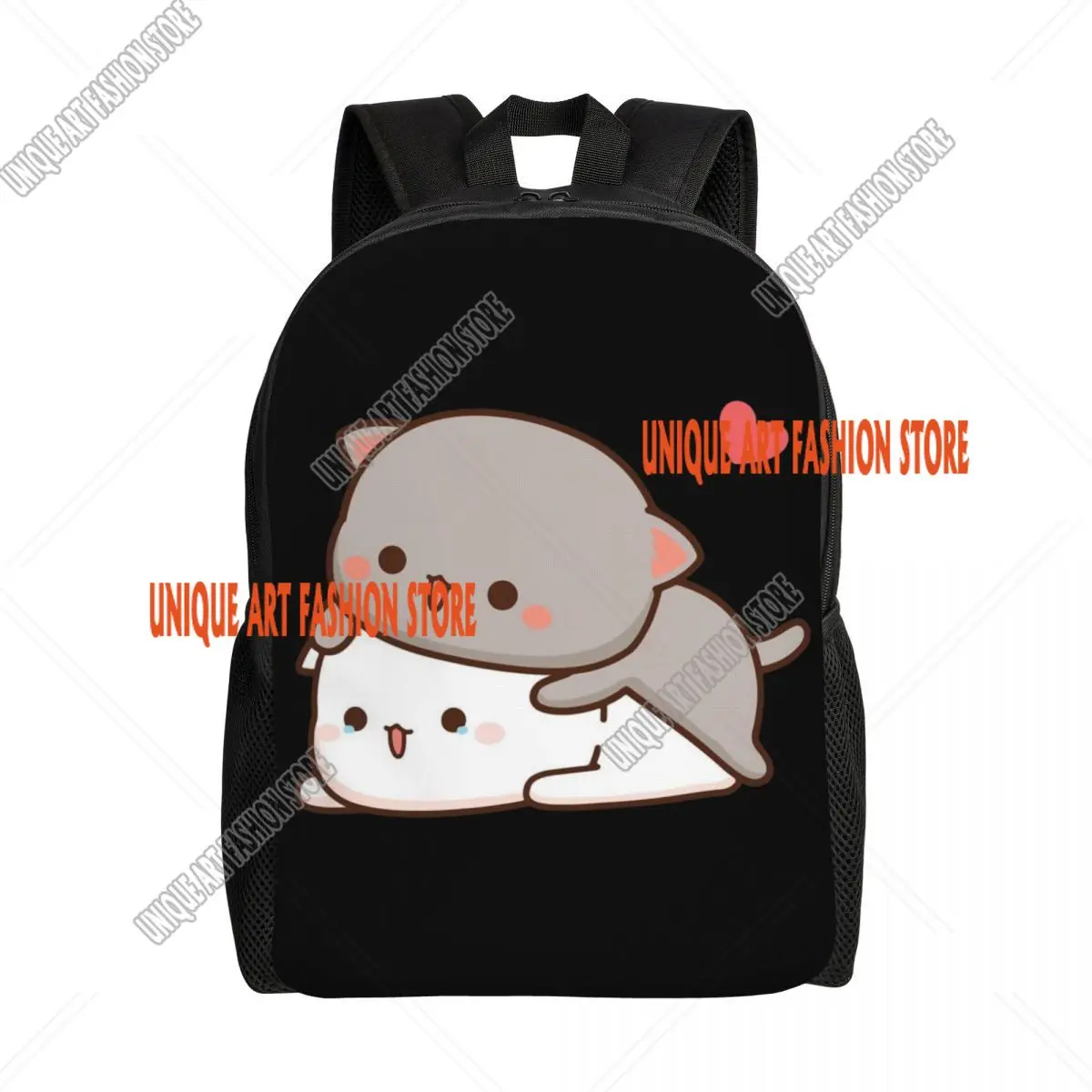 

Peach And Goma Backpack for Women Men Waterproof College School Cartoon Couple Mochi Cat Bag Printing Bookbag