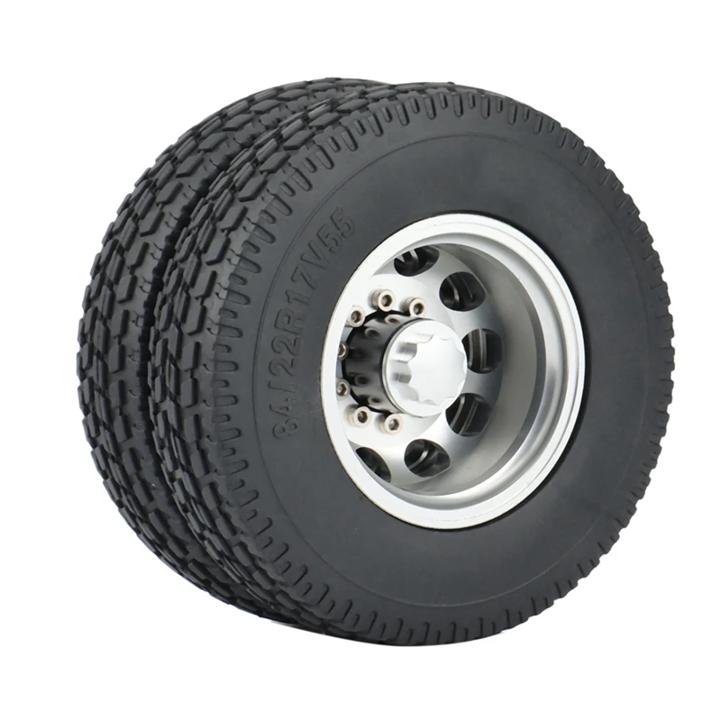 6PCS Metal Front & Rear Rubber Tire Wheel Tyres Complete Set For 1/14 Tamiya RC Trailer Tractor Truck Car