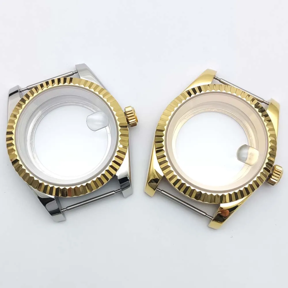 39mm 6색 스테인리스 스틸 케이스, 실버/블랙/로즈 골드/골드/인터 골드/인터 피스, NH35용, 사파이어 글래스