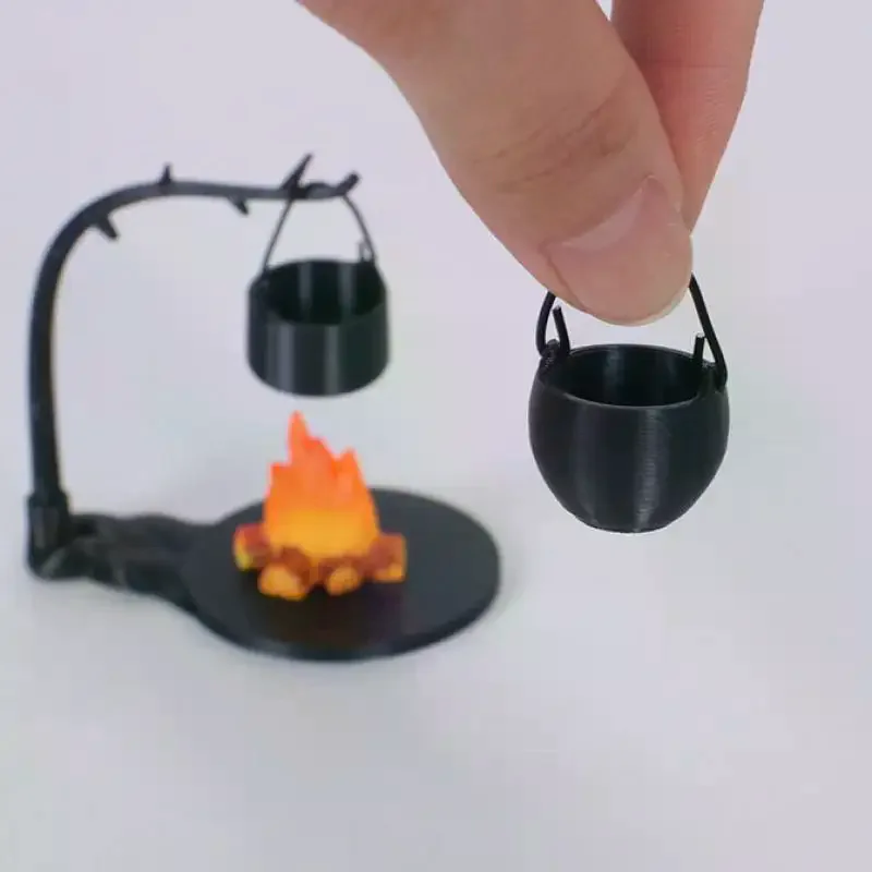 4 pçs acampamento ao ar livre micro paisagem decoração casa de boneca mini fogão pendurado e pilha de fogo cena acessório