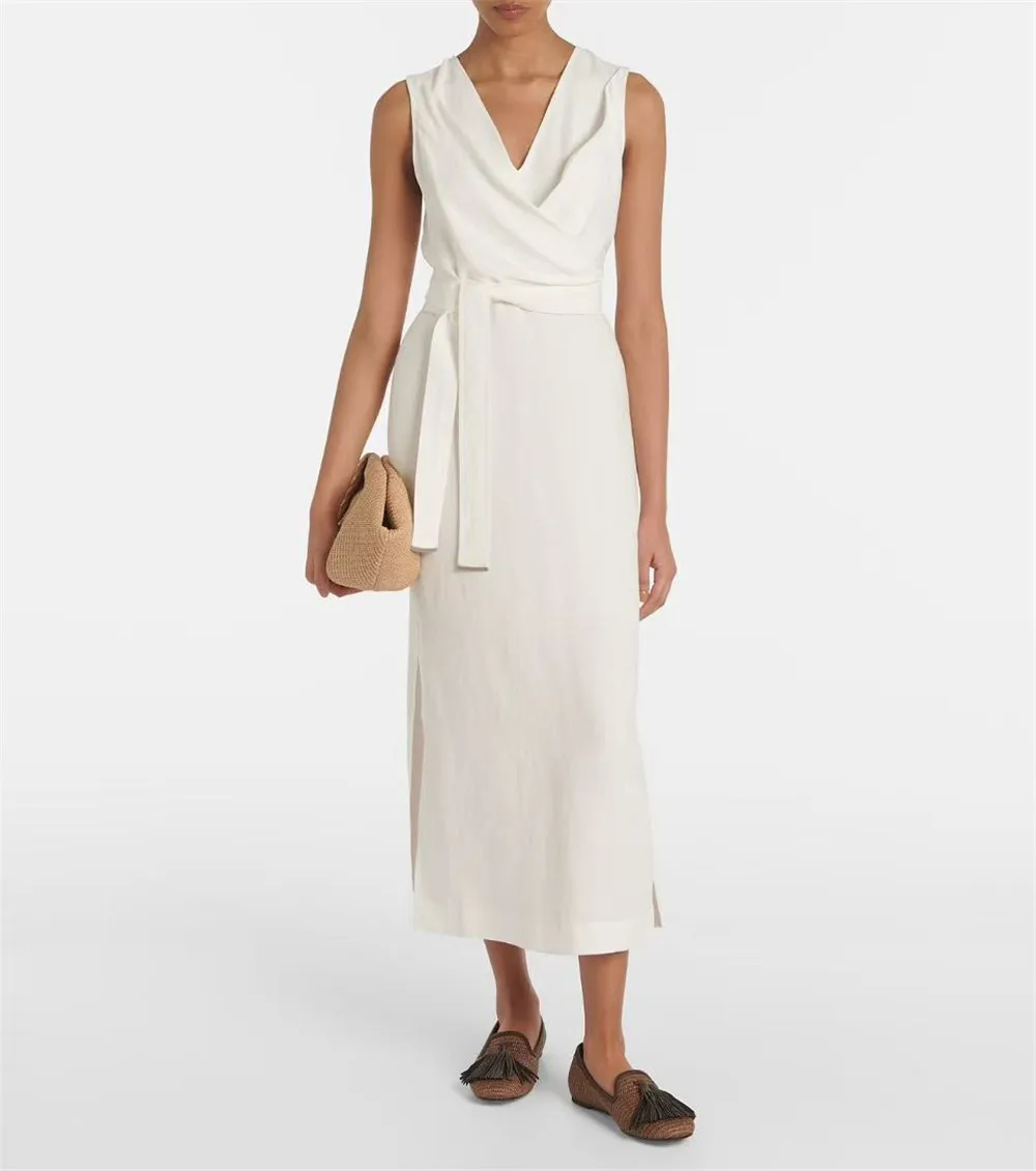 

Women's Chest Wrapping Side Slit One-Shoulder Straight Dress Elegant Temperament