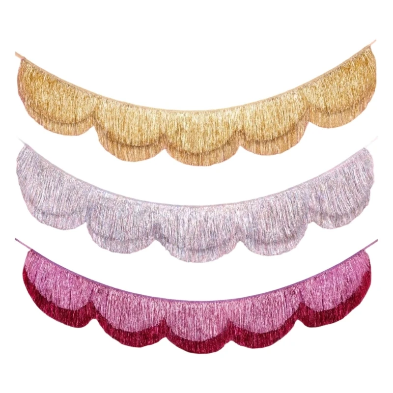 Scalloped Edges Fringe Banners Elevating Birthday Party Decoration Elegant Photo Booth Backdrop Ornament 0XXB