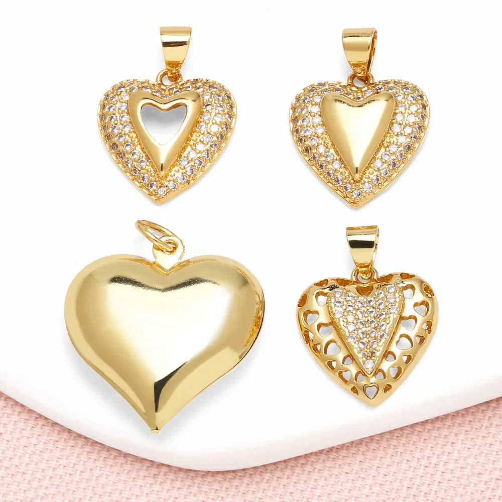 OCESRIO White Crystal Skeleton Heart Pendant For Necklaces Copper Gold Plated Polish Heart Jewelry Making Supplies Pdtb768