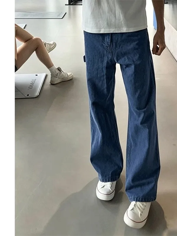 

American Retro Washed Straight Leg Workwear Jeans Men's Loose Wide Leg Casual Long Trousers Youth Fashion Summer Cotton Polye...