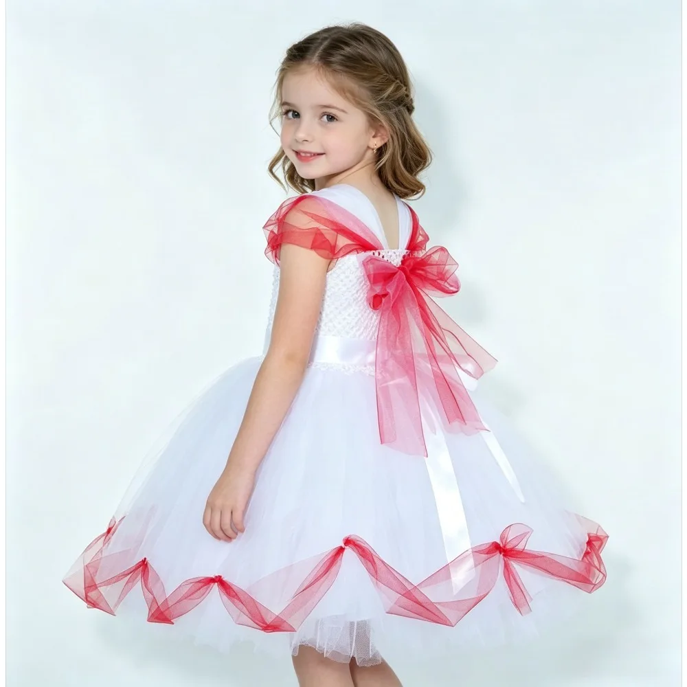 Red White Fairy Nanny Tutu Dress Kids Vintage Ballet Fancy Costume Christmas New Year Party Dress Up Outfits,Fairy Nanny Costume