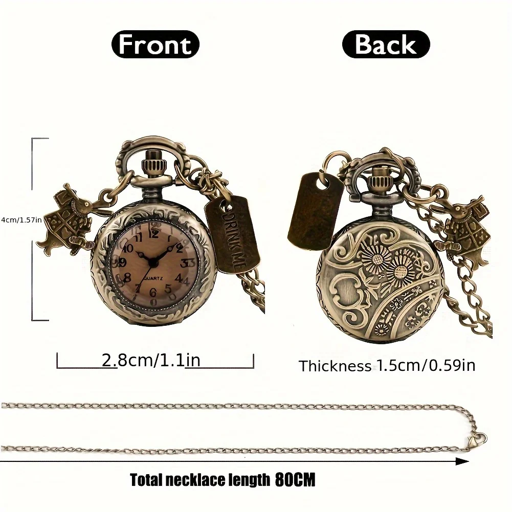 ساعة جيب كوارتز بأرنب لطيف للرجال والنساء ، برونز عتيق ، قلادة تناظرية ، سلسلة ، هدية قلادة ملابس