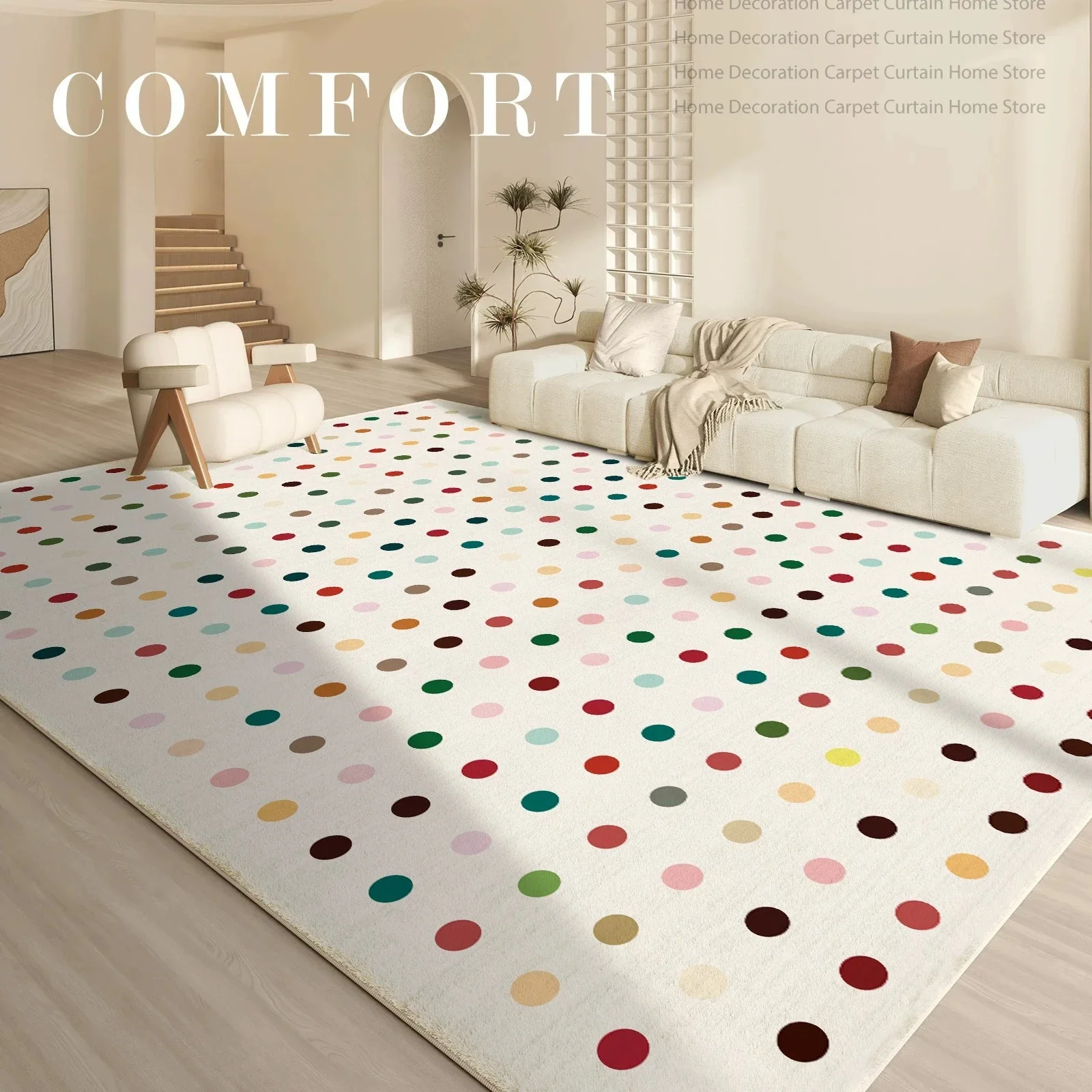 Minimalist Cream Multicolor Dot Fluffy Baby Carpet Living Room Bedroom Large Area Rug Soft Non-Slip Washable Kids Game Floor Mat