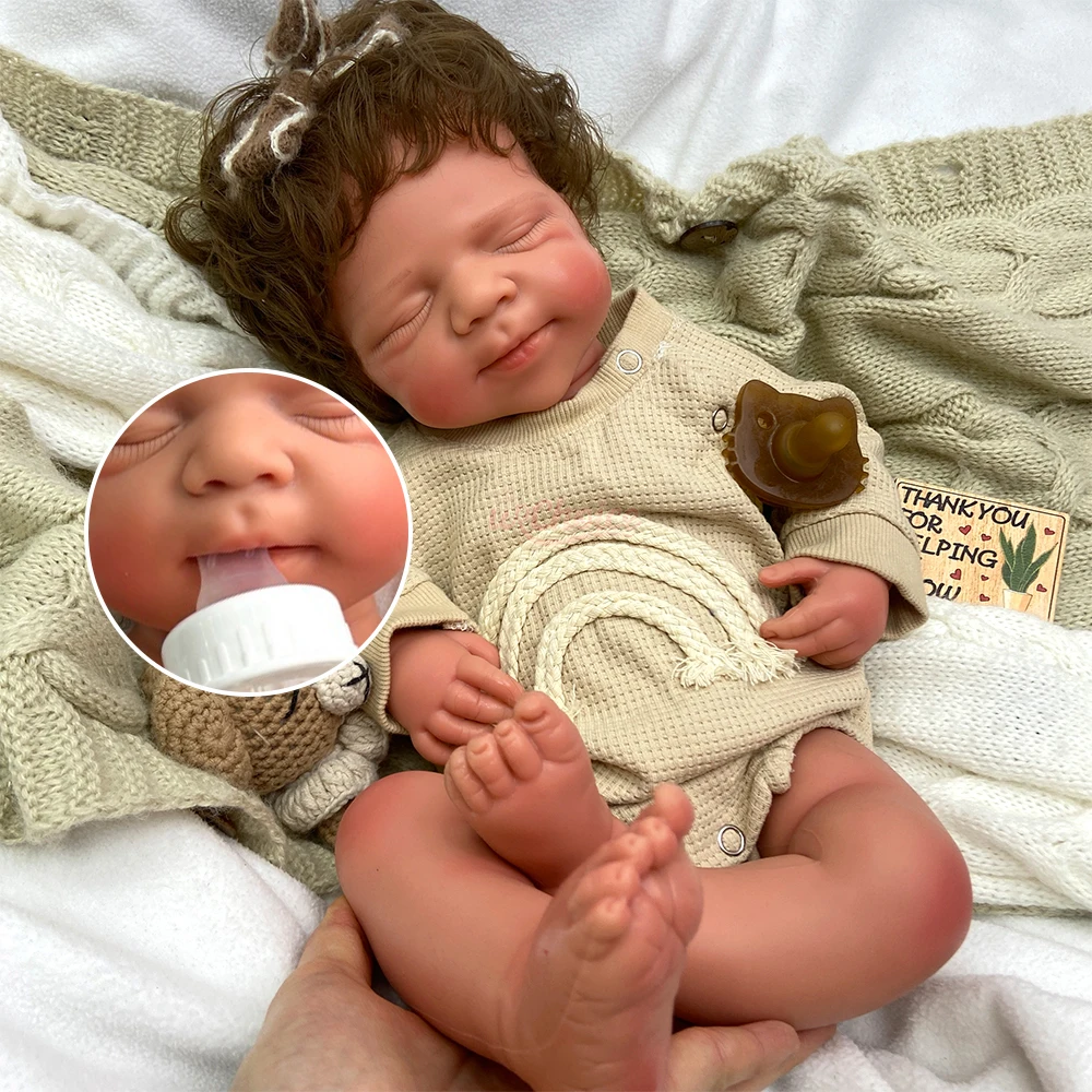 50cm Real Touch Full Silicone Reborn Boy with Rooted Hair Lifelike Exquisite Texture Details Emotional Comfort Doll for Alzheimer's