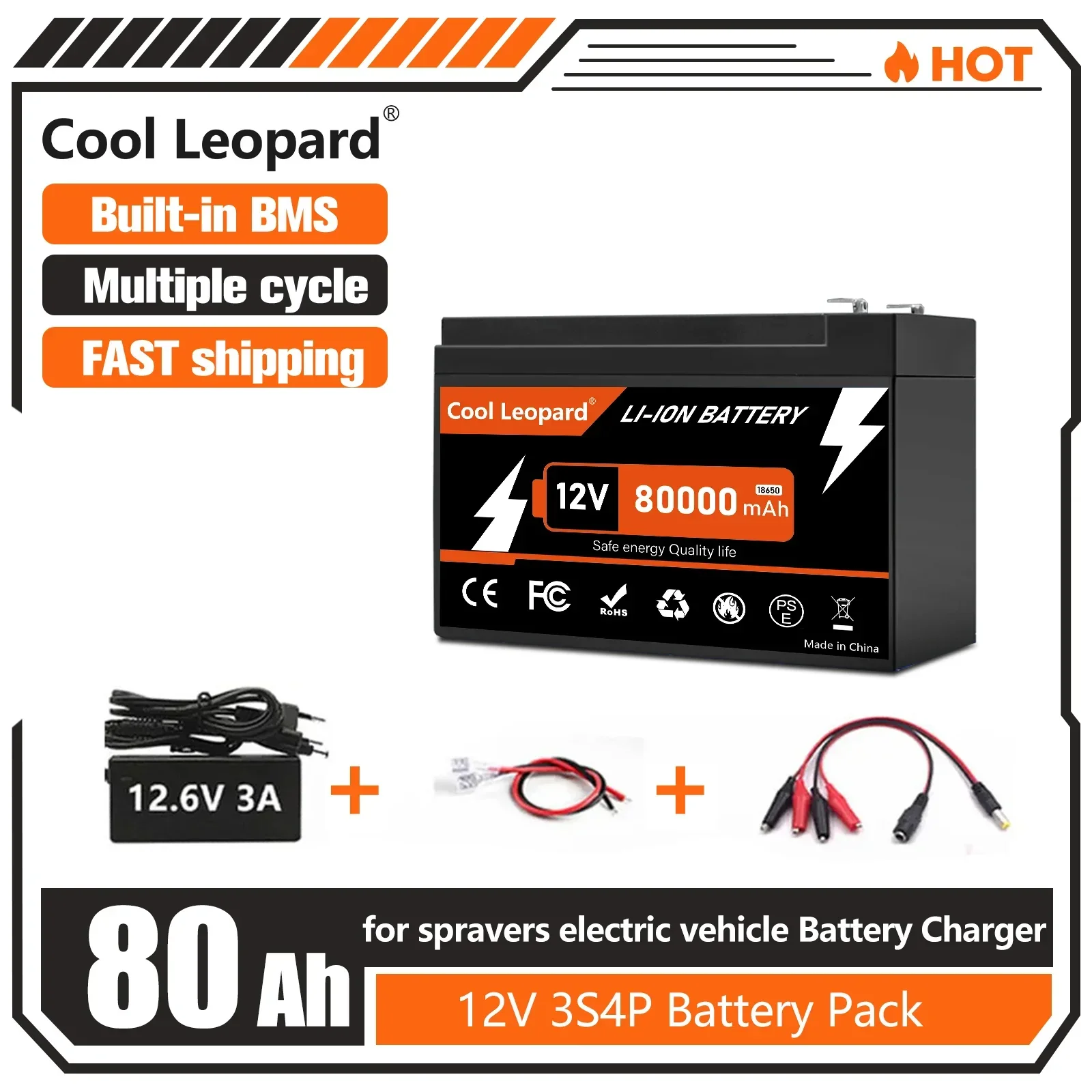 21700 12V 100Ah 3S4P Lithium Battery For Solar Panels 30A Built-in BMS High Current Electric Vehicle Battery +12.6V Charger