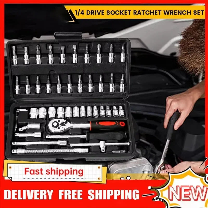 

46pcs Socket Wrench Set Auto Repair Tool Kit Household Ratchet Screwdriver Hardware Toolbox for Car Motorcycle DIY Maintenance