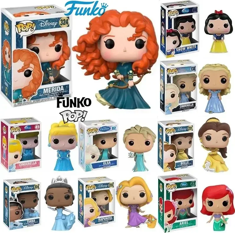 Funko POP Disney Princess Merida 324# Rapunzel 223# Elsa 82 Cinderlla 41 138# Ariel 27 Jasmine 52# Snow White 08# PVC Model Toys