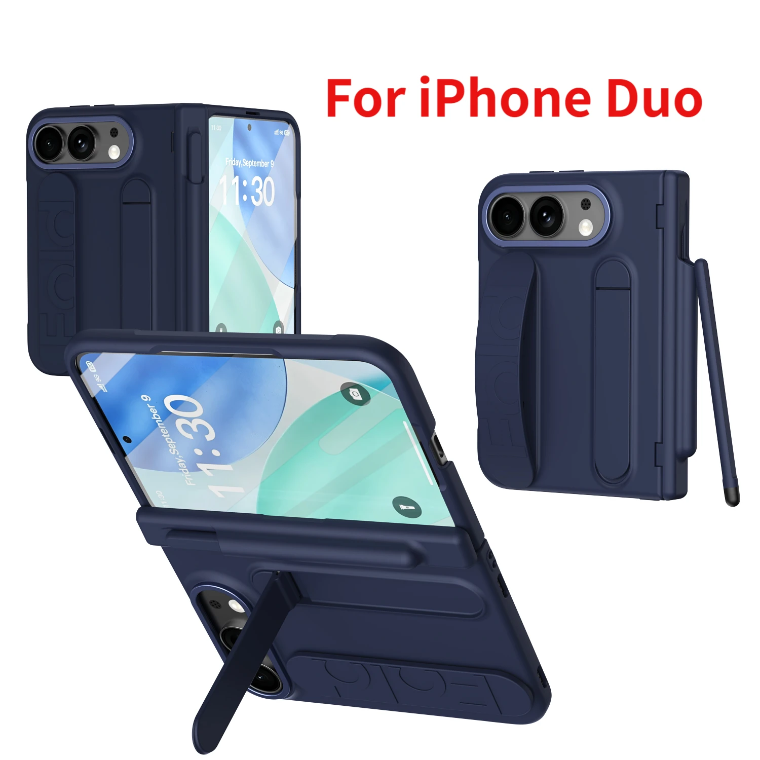 Luxury Shockproof Phone Case for iPhone Duo with Wristband Holder Pen Slot And S Pen Screen Protective Film - Hinge Design