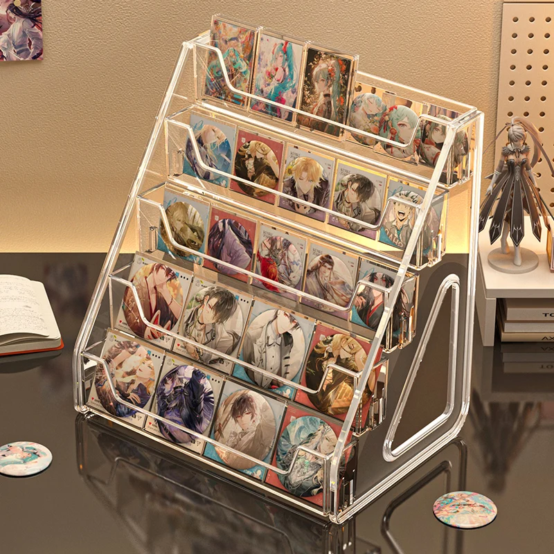 Suporte de exibição acrílico de 5 camadas, rack multicamadas para chaveiros de crachás, organizador de armazenamento colecionável de anime