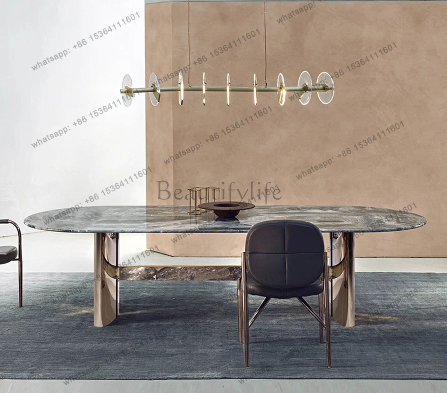 Italian light luxury marble dining table Modern simple oval natural luxury stone dining table