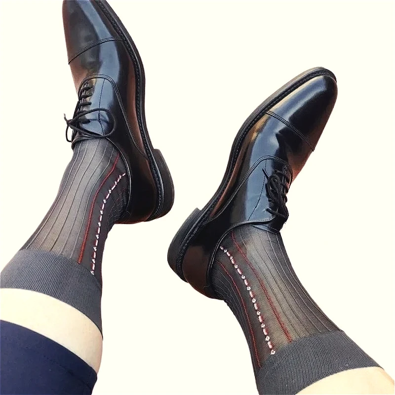Chaussettes Jacquard pour hommes, chaussettes habillées d'affaires rayées à la mode pour hommes, bas formel transparent transparent, doux, Clubwear, chaussettes pour hommes