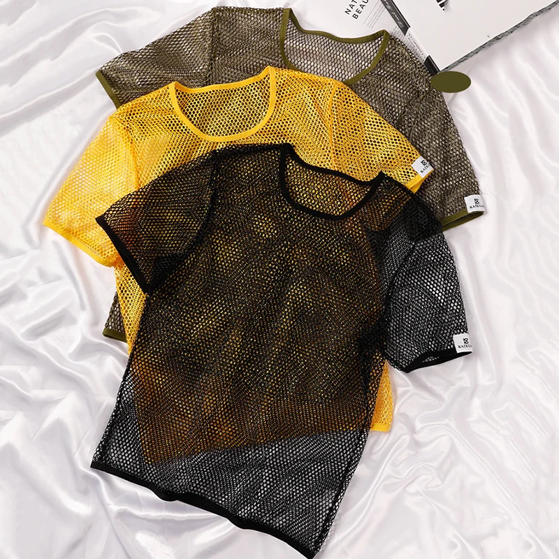 

Men Mesh Undershirts Fishnet See Through Breathable Quick Dry Shorts Sleeve T-shirts Sports Casual Hollow Out Shirts Underwear