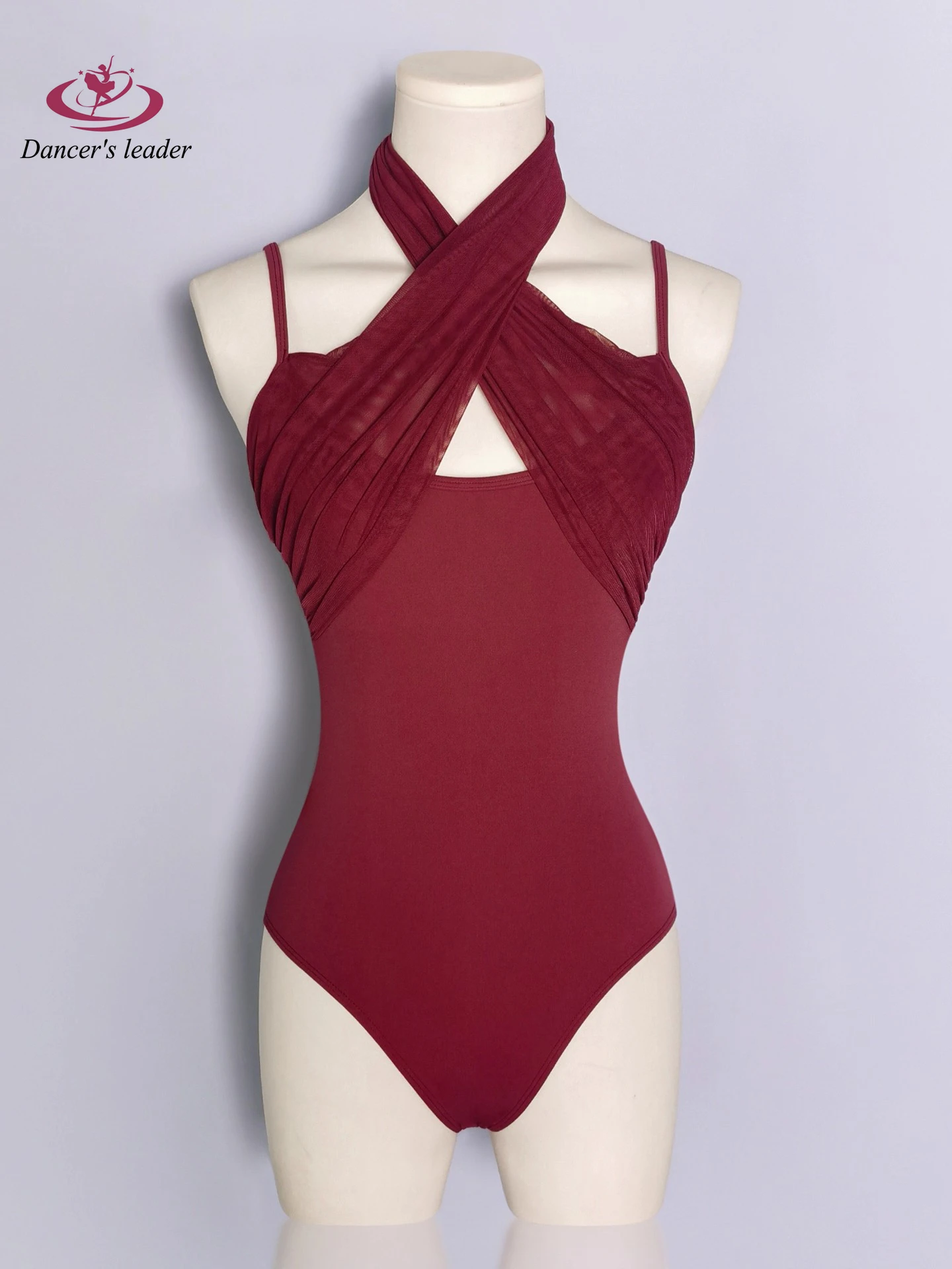 

Ballet Leotard for Women Practice Clothes Wine Red Folded Collar Gymnastics Tight Clothes Performance Adult Air Yoga Costume
