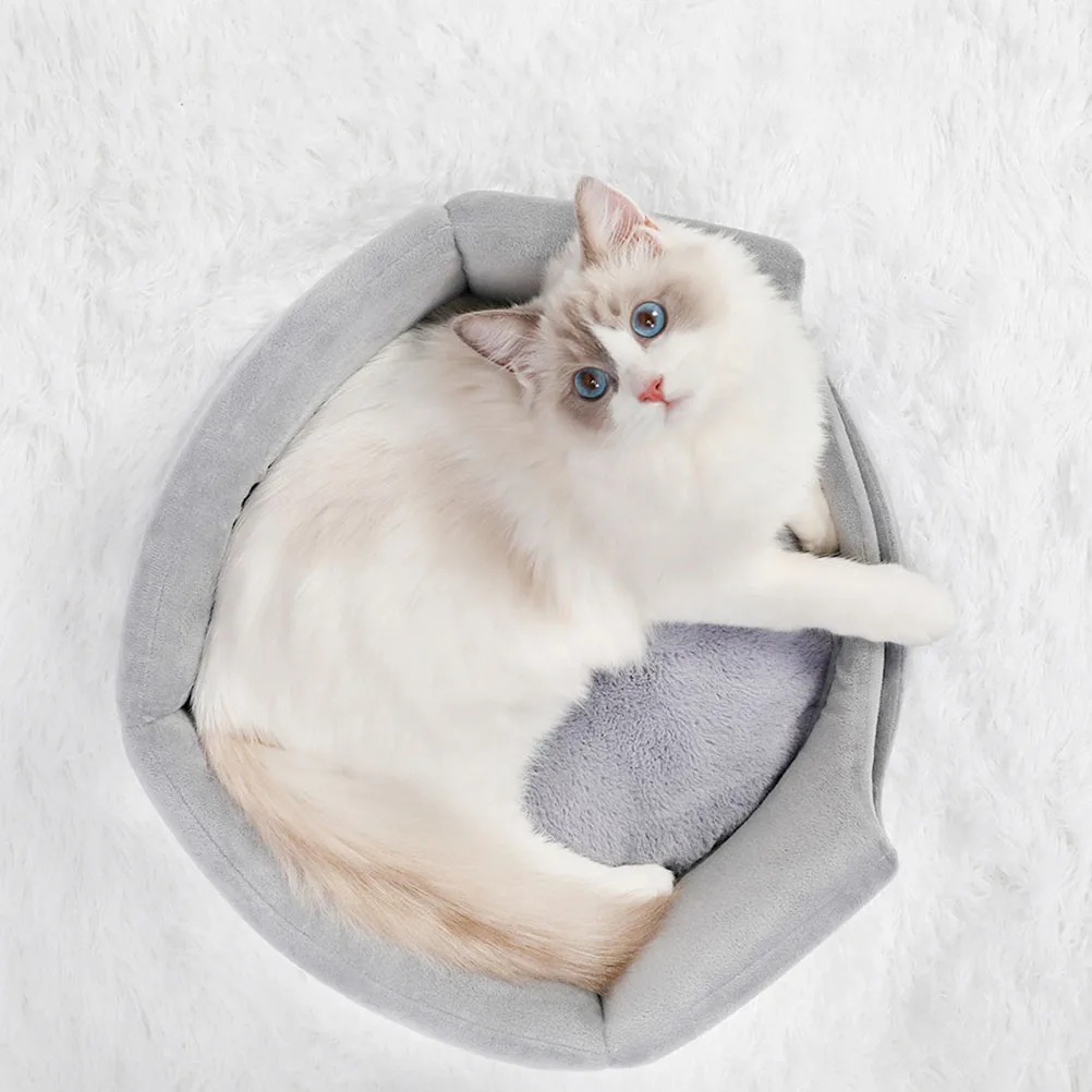 

Warm Cat Nest Bed Cushion Enclosed House for Puppy Light Grey Cotton Pet Sleeping Area Comfortable Winter Home Decor Pet