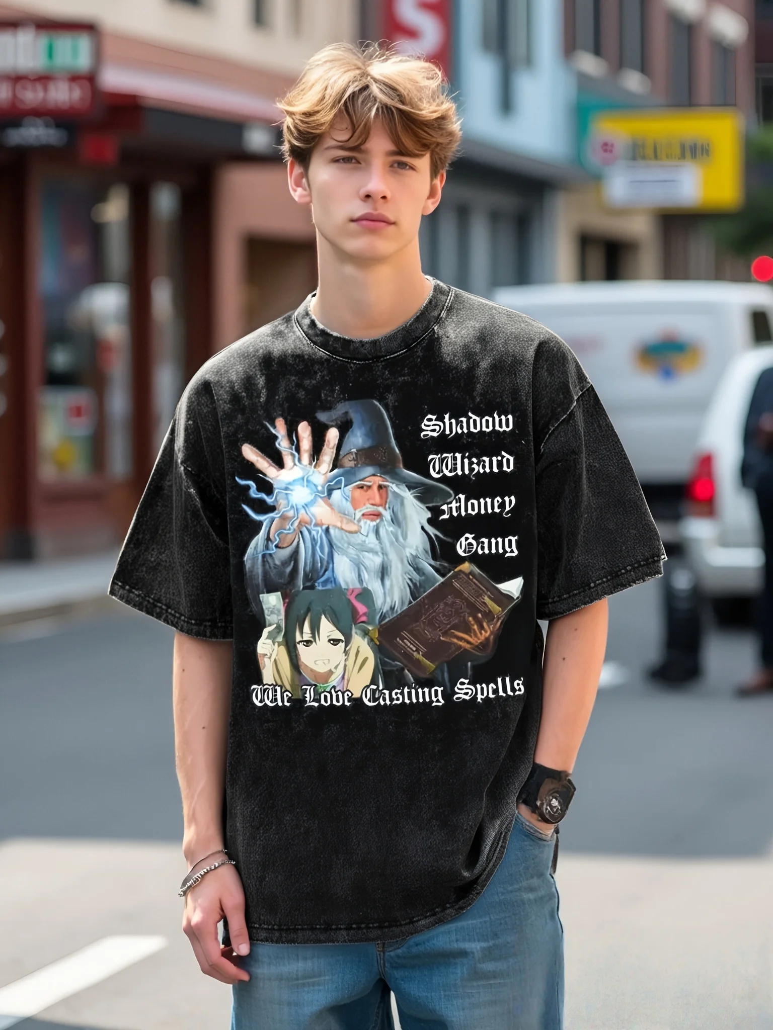 

New 2025 Washed T Shirts Shadow Wizard Money Gang Hip Hop Vintage T-Shirt Street Streetwear Summer Tops Tee Shirt for Men Women