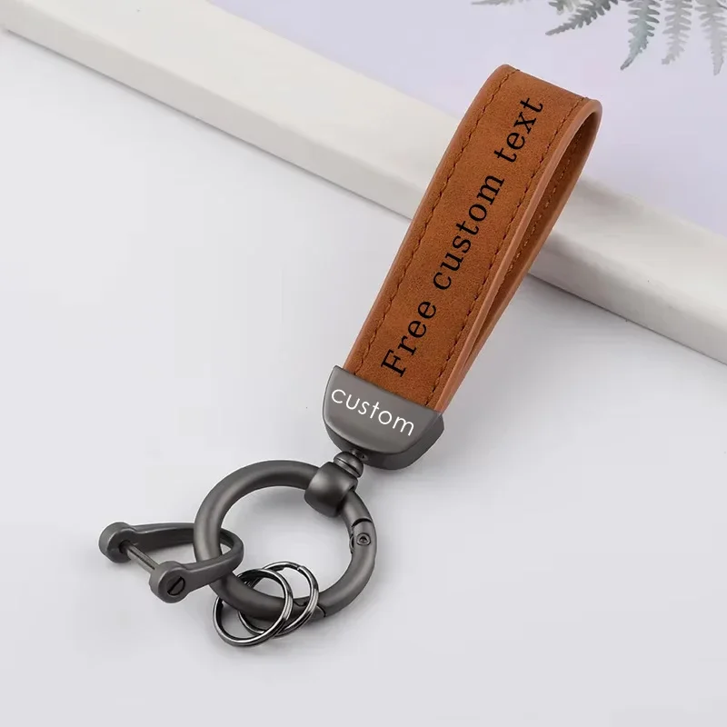 1PCS 무료 레이저 사용자 정의 Nubuck 가죽 키 체인 개인화 자동차 로고 키 체인 홀더 회사 이름 빈티지 열쇠 고리 남성과 여성