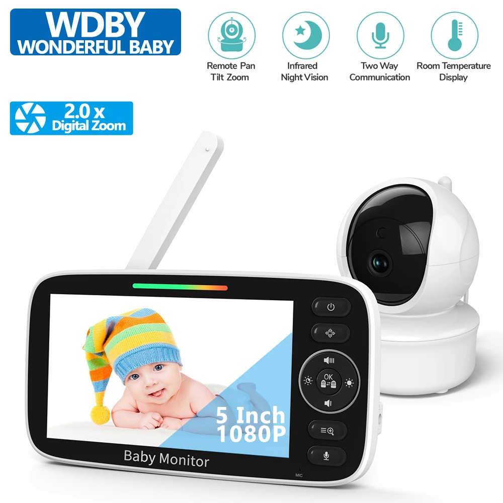 

5 Inch Video Baby Monitor Mother Kids 2X Zoom Electronic Babysitter 2-way Audio Nanny Cam Surveillance Night Vision Baby Items