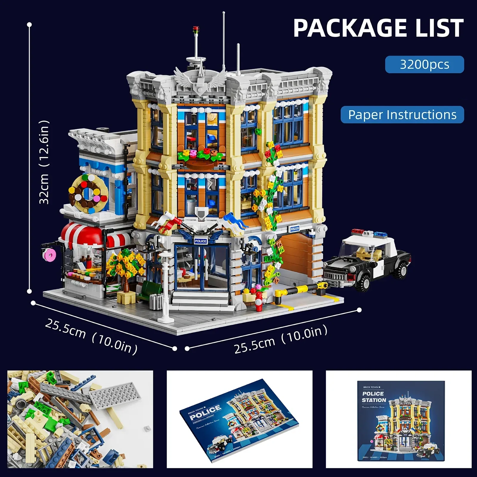 Town Police Station with 6 Figures Modular Buildings Blocks City Center Street View Apartment Store Architecture Brick Model Kit Boys Toy Adults Kid Gift 3111PCS