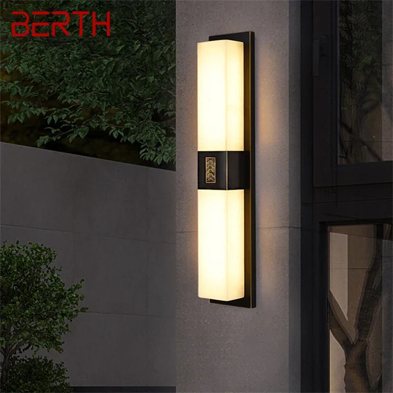 

BERTH Contemporary LED Brass Marble Outdoor Wall Lamps Electric Waterproof Balcony Hallway Courtyard Villa Gate Hotel