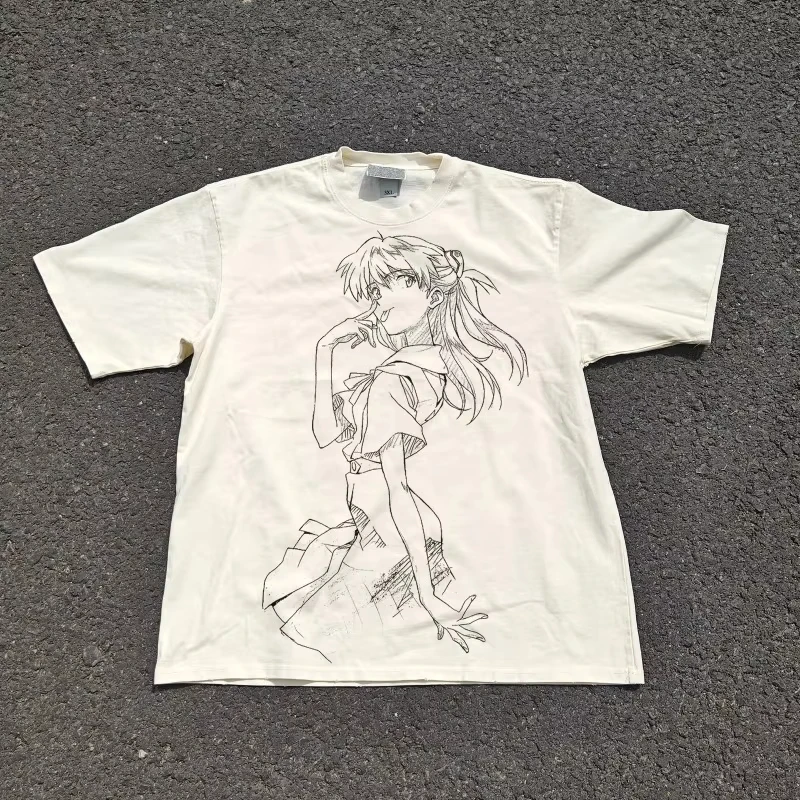 Neon Genesis Evangelion Anime Asuka Langray Sketch Bedrucktes T-Shirt Herren- und Damen-T-Shirt Herren-Top-Sport-T-Shirt Sommer Neu