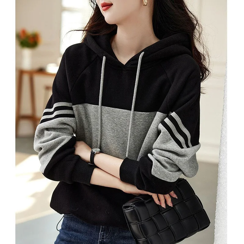 Fashion Hooded Spliced Loose Korean Hoodies Female Clothing 2023 Autumn New Oversized Casual Tops All-match Commute Sweatshirts