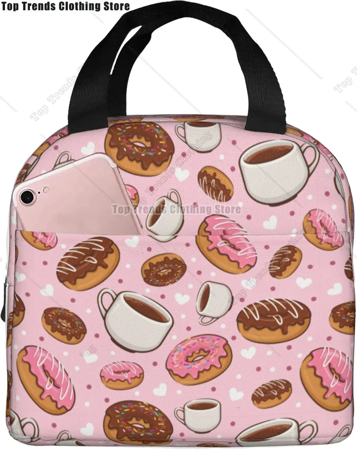 Donut Coffee Lunch Box Lunch Bag Reusable Insulated Lunch Tote Bag Food Handbags for Work Picnic Camping Travel