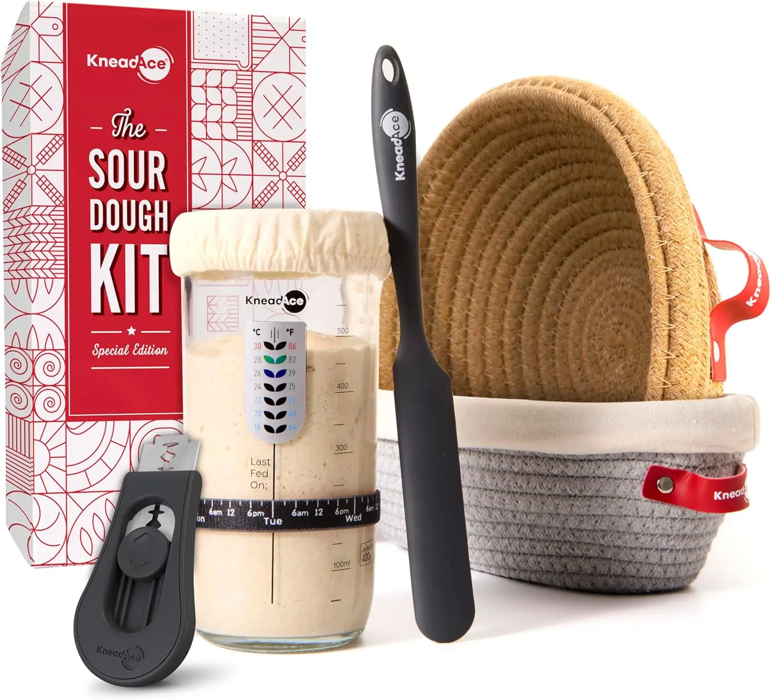 

Complete Sourdough Baking Kit with 24oz Jar, Proofing Baskets, and Bread Lame for Artisan Bread Making