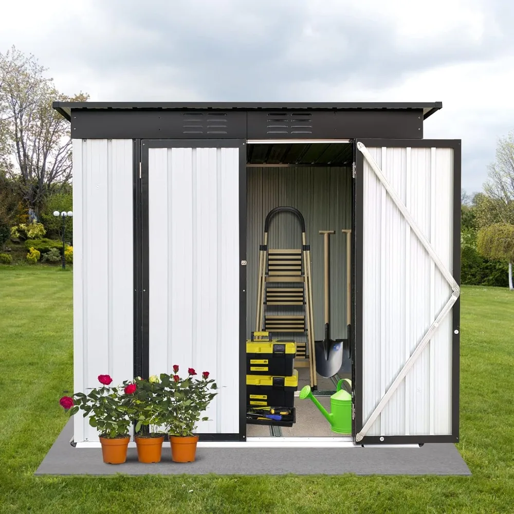 

6X4 FT Outdoor Storage Shed with Floor Flat Top, Large Garden Shed for Lawn Mower, Garbage Can, Motorcycle, Metal Tool Sheds