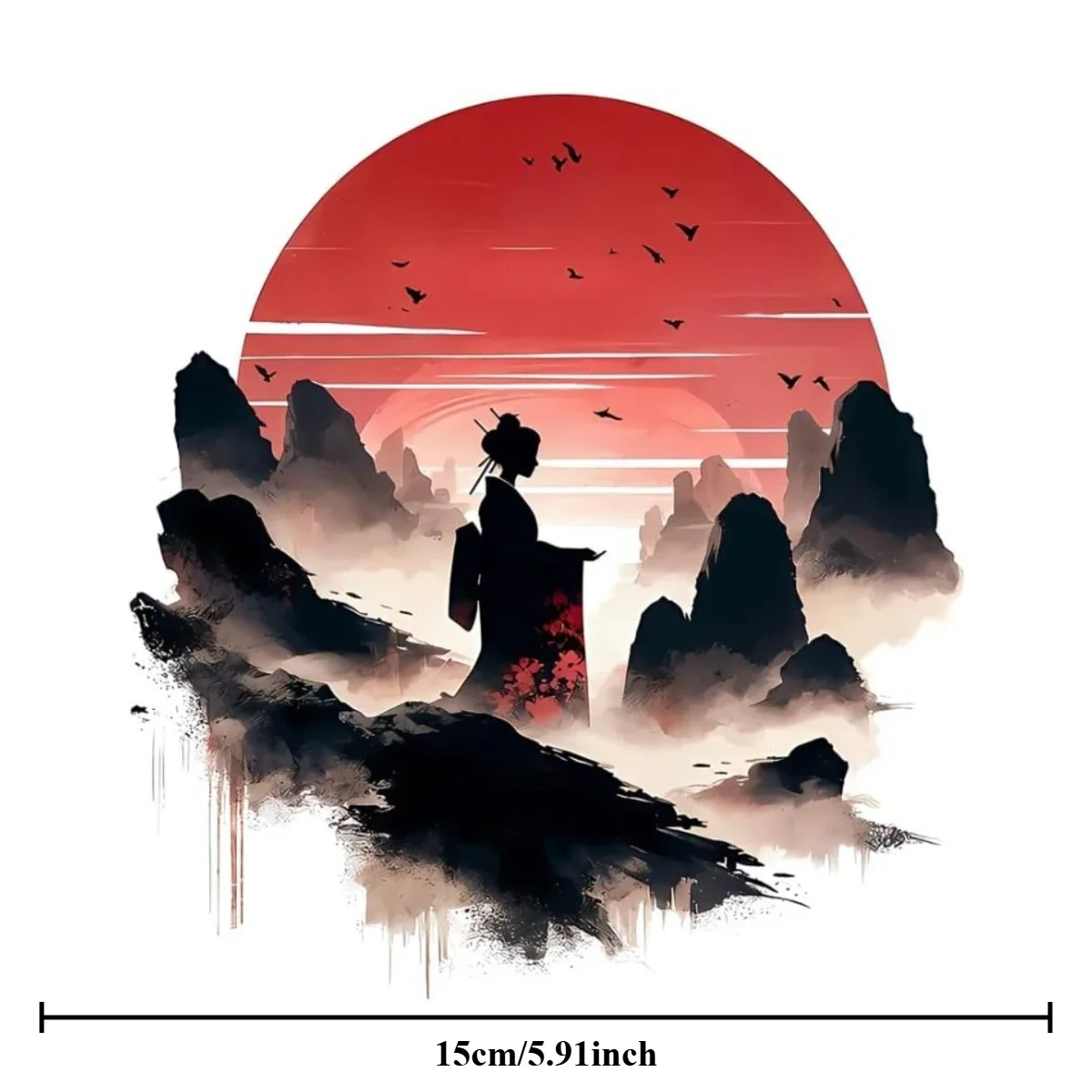 Japanese Geisha Sunset Vinyl Sticker Ink Wash Anime Decal for Car Rearview Mirror Cute Cartoon Otaku Style Decoration