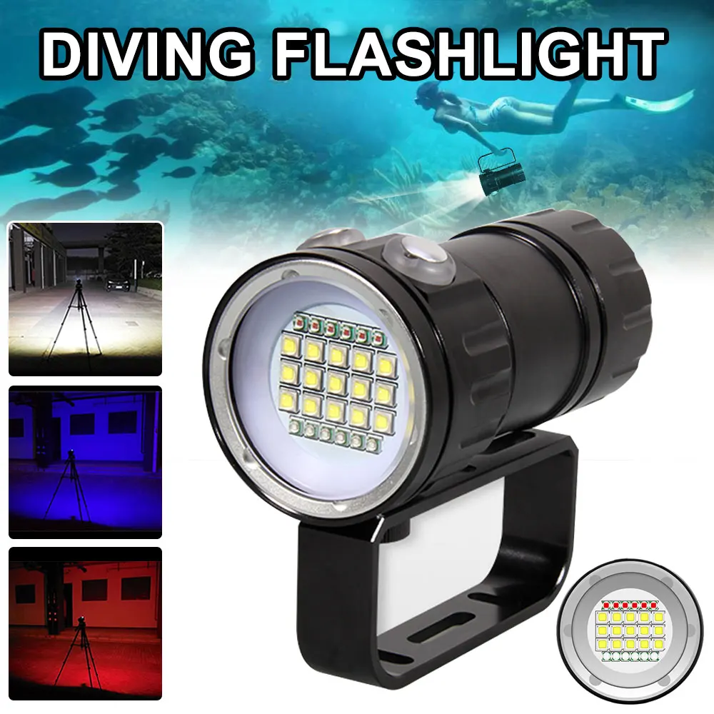 Lampe de poche de plongée super lumineuse, étanche IPX8, professionnelle 62, avec ULà main, vidéo sous-marine, lumière 3/4