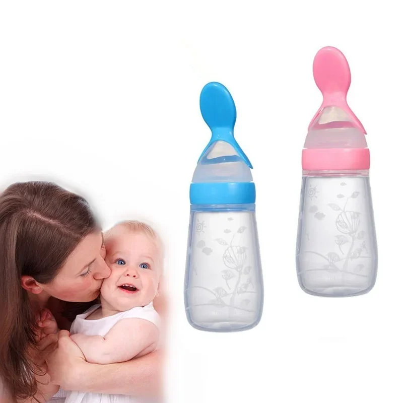 125ML Feeder Porridge Mushy Food Feeding Bottle Cup Silicone Squeeze Rice Paste Bottle Spoon for Baby Infant Training Feeder