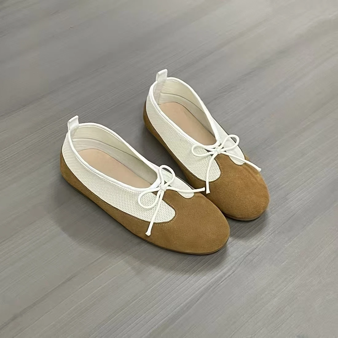 

Xingliupi New Arrival Leather Woman's Casual Flats Shoes Round Toe Ladies Shoes Retro Summer Comfortable Mesh Fabric Shoe Camel