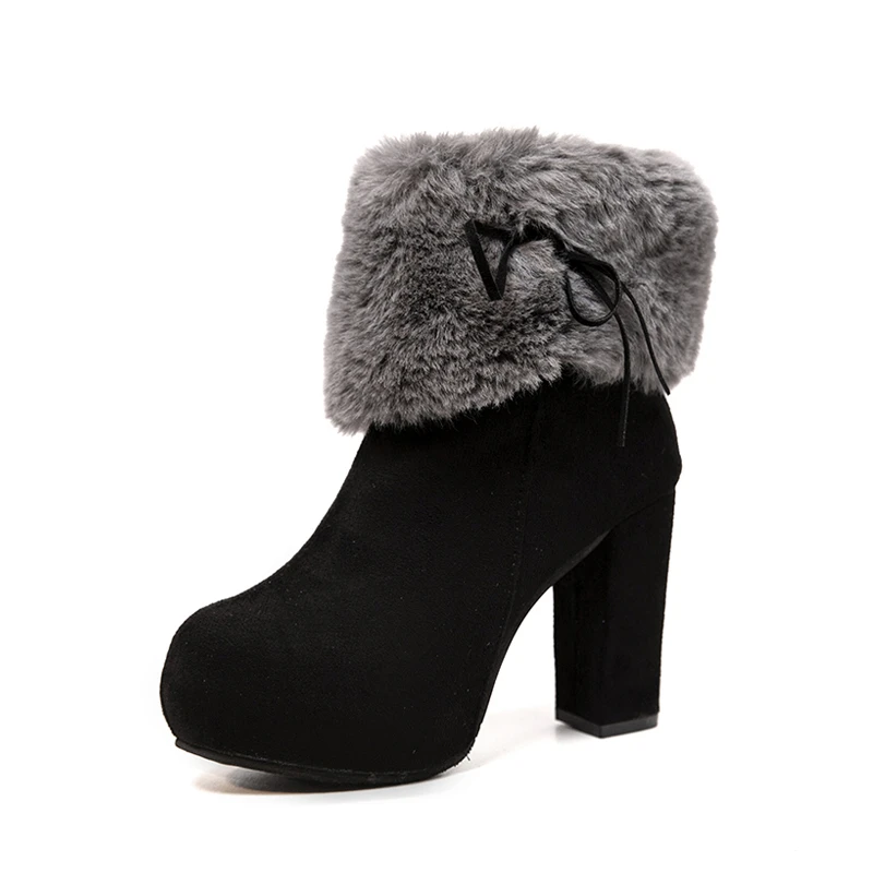 New 2024 Winter Shoes Women High Heels Boots Fur Warm Shoes Fashion Boots for Women Winter High Heels Super Square High Heel