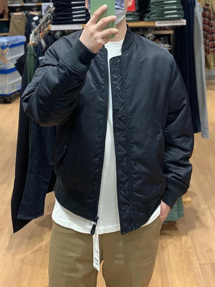 

2025 New American Retro Sle Men's ort Baseball Jaet Pilot Coat Bla Stand Collar Outerwear Faion Urban Casual Cotton