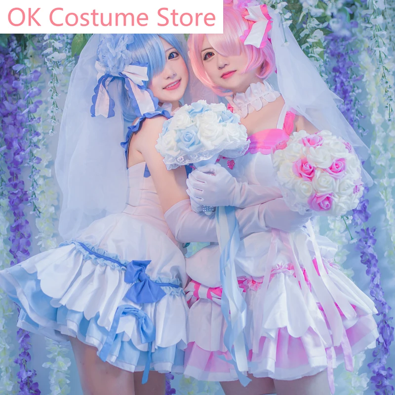 Anime! Re:Life In A Different World From Zero Ram Rem Wedding Dress Uniform Cosplay Costume For Women New Hot