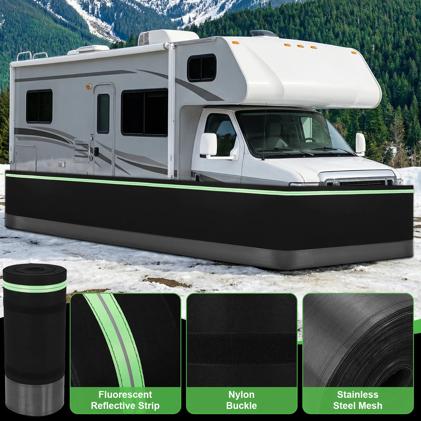 Insulated Camper Skirt with Tightly Metal Plates Windproof Trailer Skirts Easy Installation Waterproof for Mobile Home Exterior