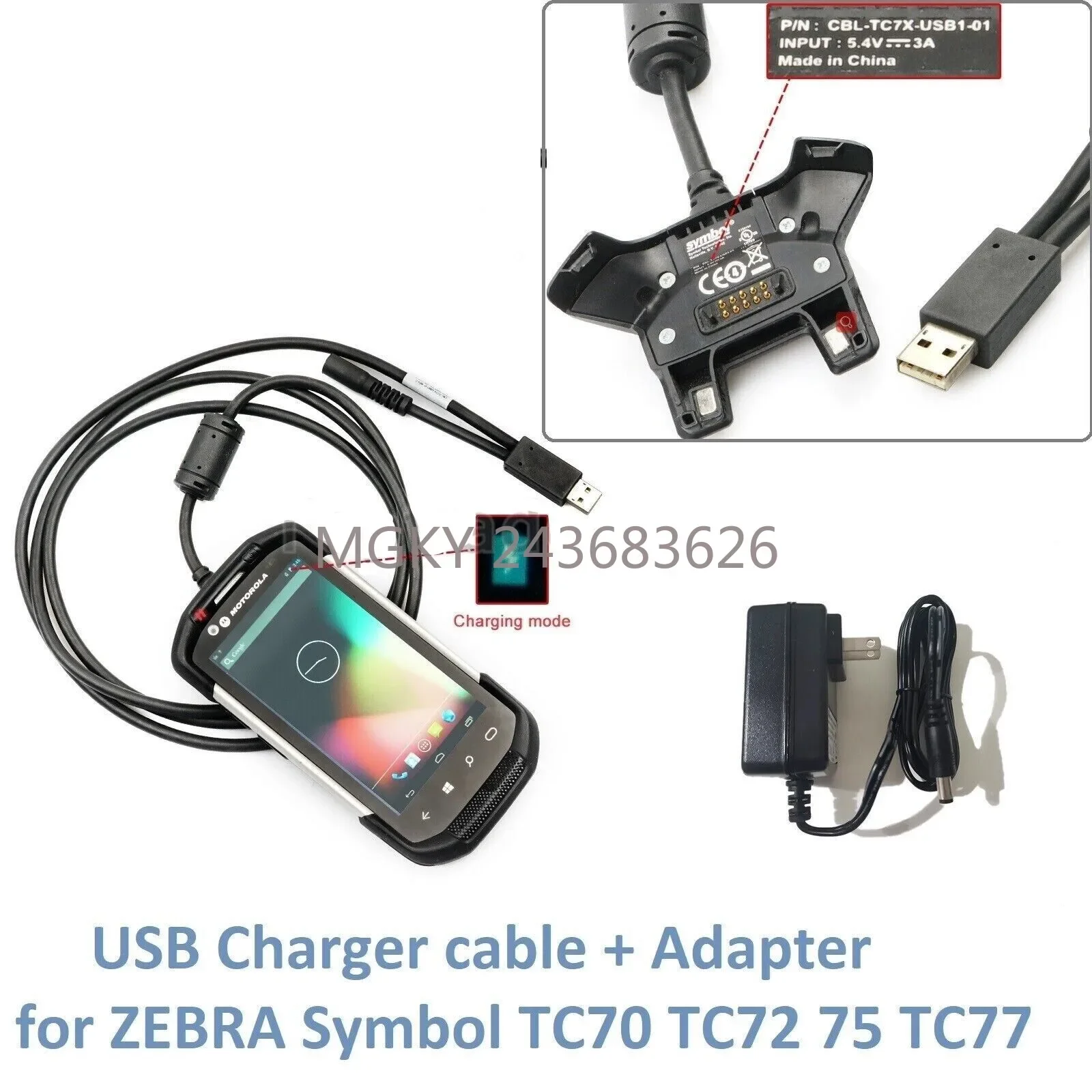 CBL-TC7X-USB1-01 Power Charger for Zebra Motorola Symbol TC70 TC70X TC72 TC75 TC75X TC77 Charging Cable with Adapter