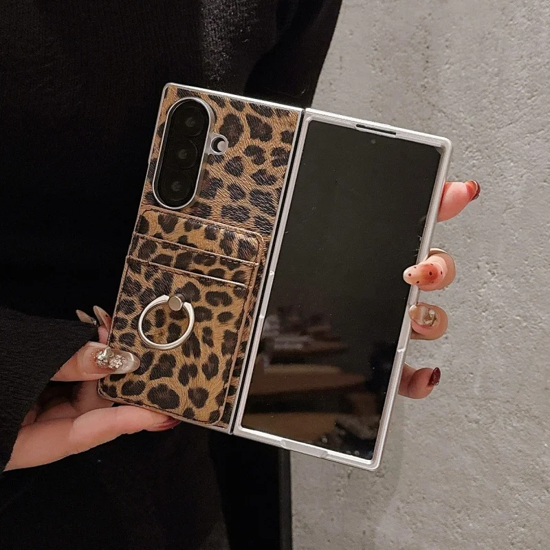 

Fashion Leopard Print Magnetic Phone Case For Samsung Z Fold 7 6 5 4 ZFold5 Fold7 Cover with Magsafe Card Slot Holder Cute Cases
