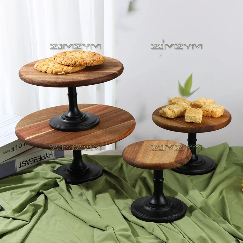 Wooden Dessert High-Footed Tray Hand Sanding Afternoon Tea Snacks Display Stand Household Cake Pedestal Stand