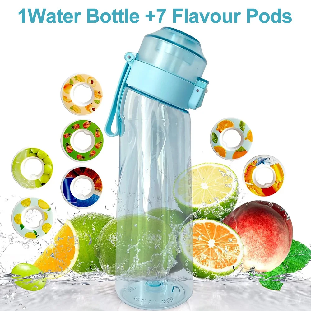 Botella de agua de aire deportiva de 650ML sin BPA, cápsulas de aroma de fruta, tapas de sabor a aire, taza de agua deportiva a prueba de fugas para gimnasio para correr al aire libre